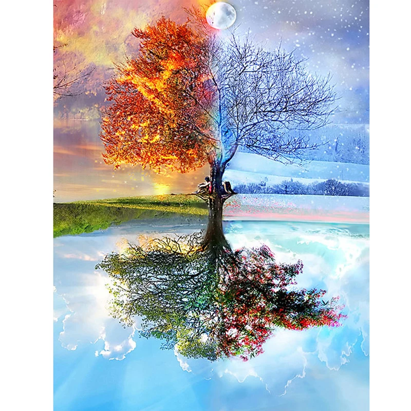 Полная алмазная живопись «сделай сам» 5D сезонное дерево вышивка крестиком Алмазная вышивка шаблоны Алмазная мозаика украшение комнаты