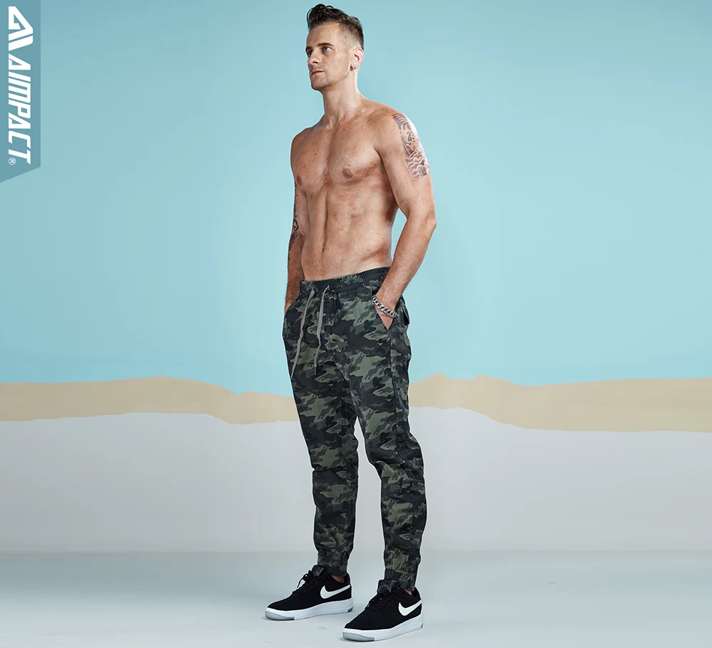 Aimpact Camo Чино брюки для Для мужчин Cotton Jogger человека оборудованная трассировки твил Повседневные штаны Мужской камуфляж Открытый Пеший