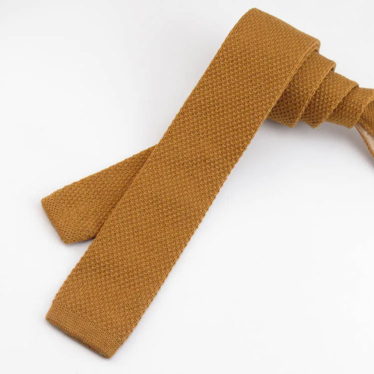 Мужские галстуки из шерсти золотистого и желтого цвета, 5 см, однотонные, тонкие, вязаные галстуки для мужчин, для отдыха, вечерние, аксессуары, вязаные, плоские, Gravata