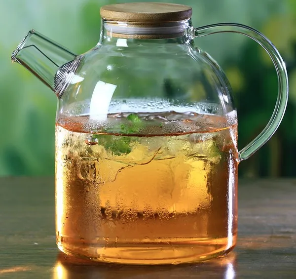 

1PC New High Resistant Borosilicate Glass Water Bottle Large Capacity Filtration Teapot Flower Pot With Bamboo Lid JM 1007