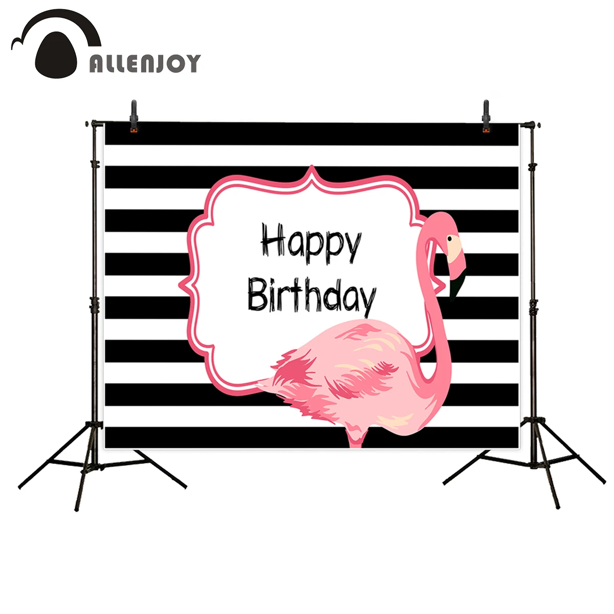 

Allenjoy фон для фотосъемки черно-белая полосатая розовая девочка Фламинго день рождения новый фон для фотосессии печать на заказ