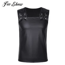 Новинка, мужской жилет без рукавов из мягкой искусственной кожи, майка, майка без рукавов, тонкая рубашка, жилет, Клубная одежда, сценические костюмы
