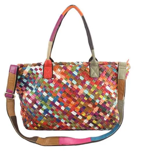 

2018 New Arrival Genuine Leather Bags Weave Handbags Women Beach Bag Messenger Bag Handbag Female Handbag Colorful