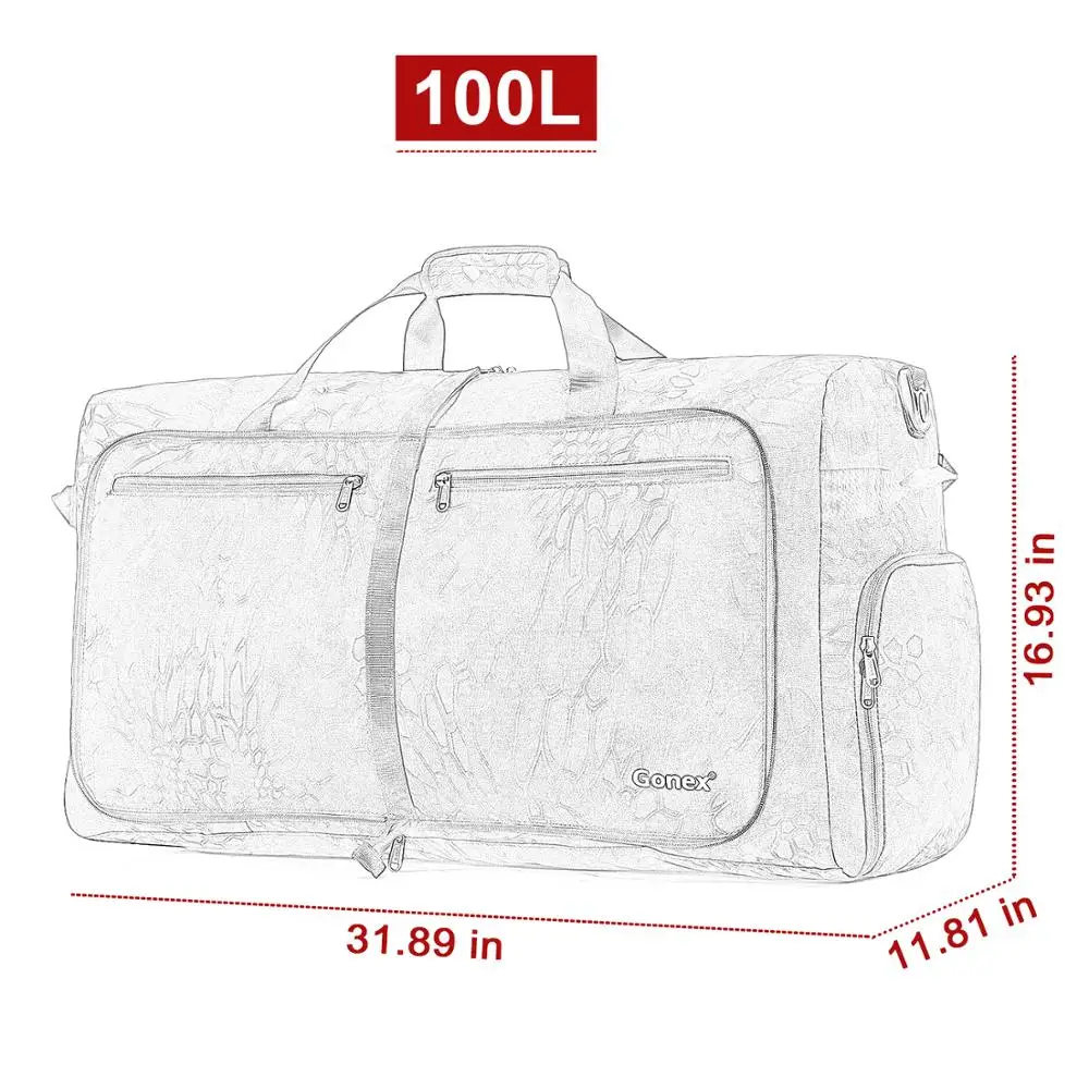 Gonex 100L Cordura Дорожная Спортивная сумка складная для багажа удобная на плечо