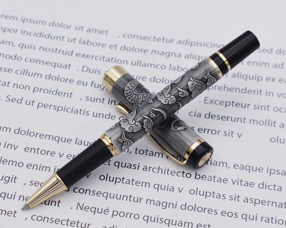 Jinhao 5000 винтажная Роскошная металлическая шариковая ручка с красивой текстурой дракона, черная и Золотая чернильная ручка для офиса и бизнеса - Цвет: Gray