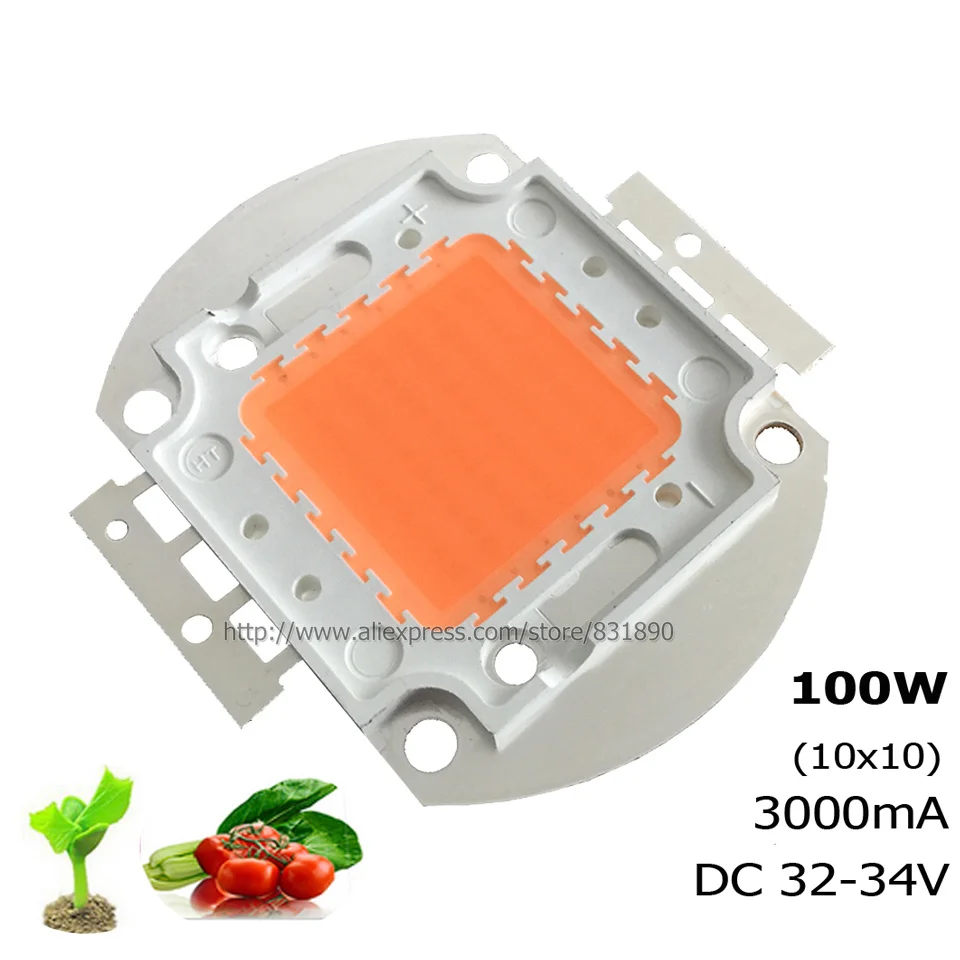 

High Power LED Chip Full Spectrum Grow Light Epistar COB Beads 100W 3000mA DC 32-34V 2100lm 380-850nm for Plant Grow Floodlights