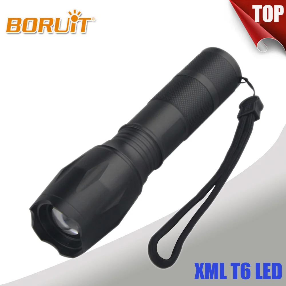 

BORUIT 8000 Lumens Flashlight 5-Mode XML T6 LED Flashlight Zoomable Focus Torch by 18650/AAA Battery For Fishing Hunting Camping