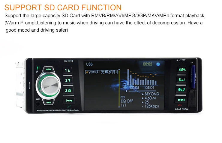 Автомобильная магнитола с функцией bluetooth, стерео, TFT экран, 4,1 дюймов, автомобильная аудиосистема, MP3, MP4, MP5 плеер, Авторадио, FM/USB/SD/MMC