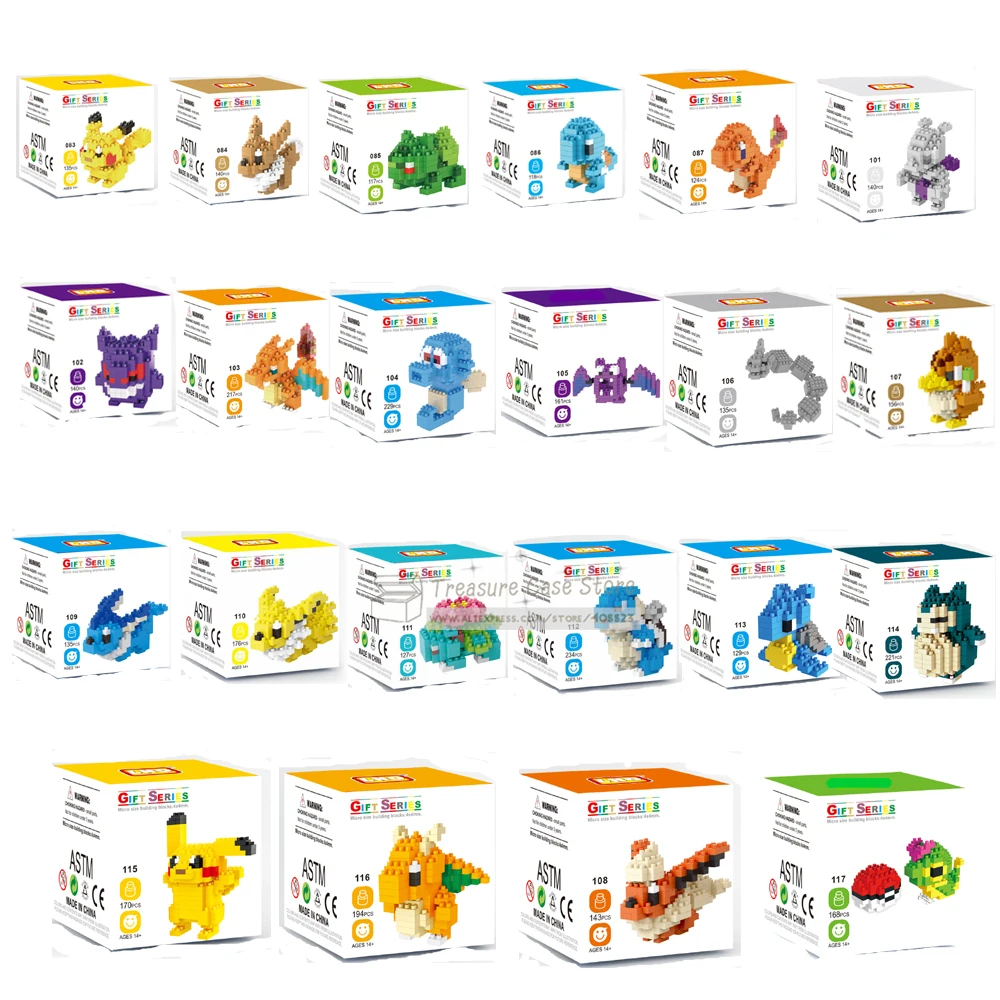

Mini Blocks Pikachu Charizard Bulbasaur Squirtle Diamond Building Blocks toys with box