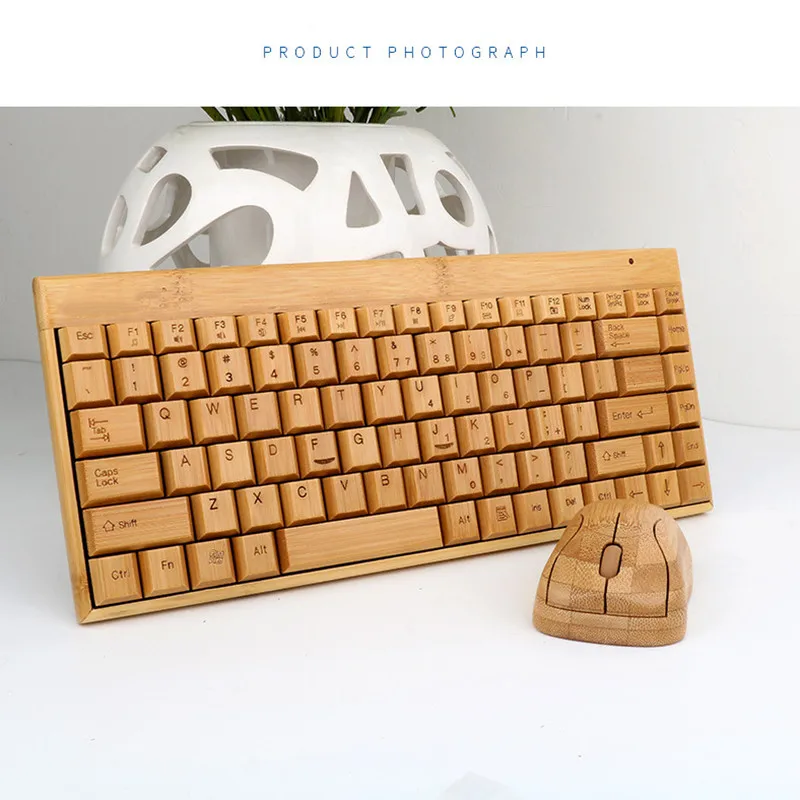 Conjunto de Combinação sem Fio do Rato do Teclado de Bambu para o Computador Naturais do Natal da Novidade do Teclado dos Ratos para Computador Portátil Escritório Usb Plug And Play Presentes o b - Imagem 5