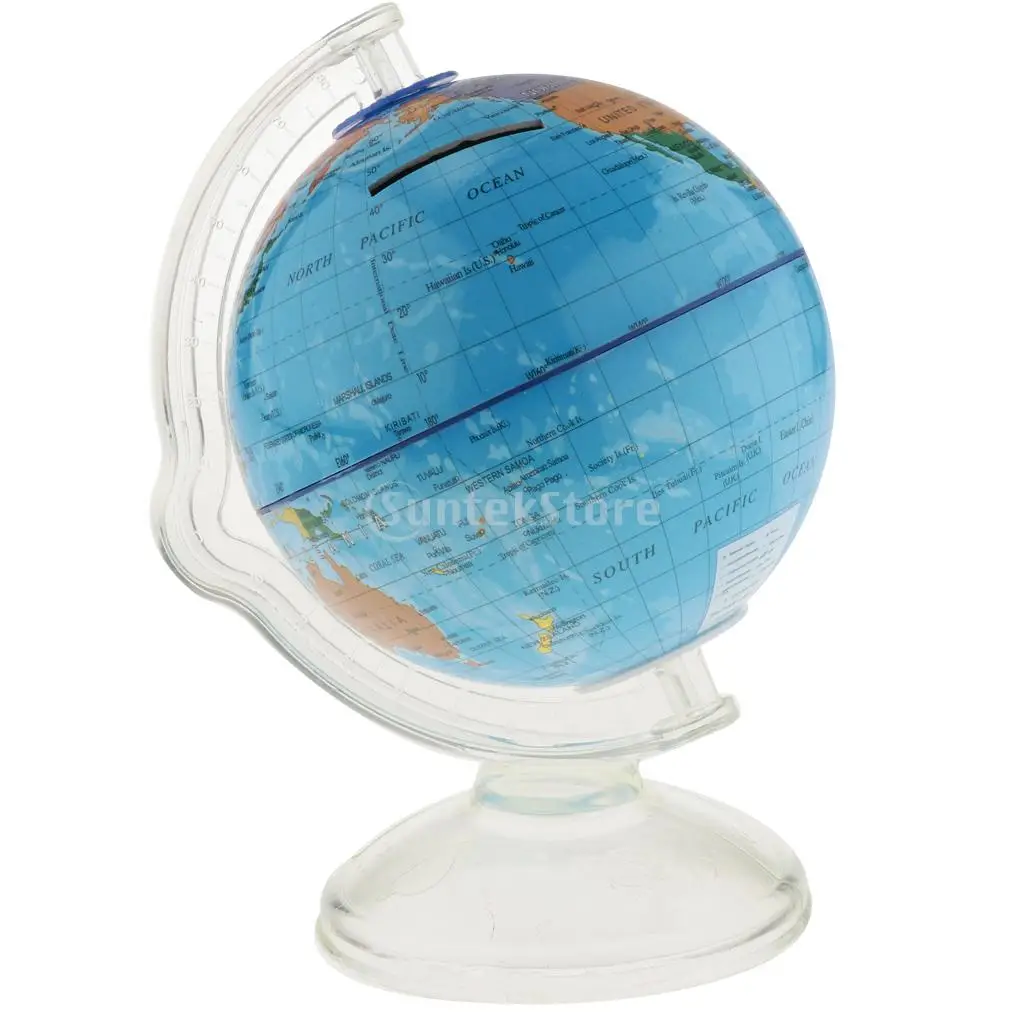 Swivel Spining World Globe Coin Cash Bank Money Box School Educational Teaching Kits Children Leaning Toys	