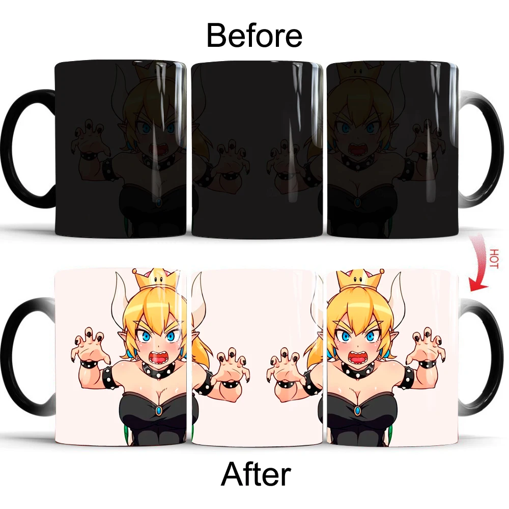 Волшебная кофейная кружка Bowsette, чашка для чая, холодная, горячая, Термочувствительная кружка, теплотрансформирующая, меняющая цвет, чашки, подарки