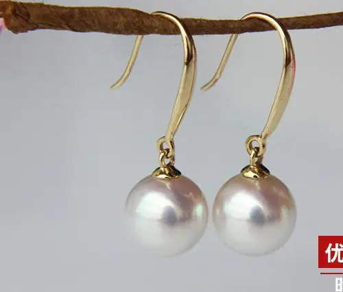 

stunning pair of 10-11mm south sea white pearl dangle earring 14k