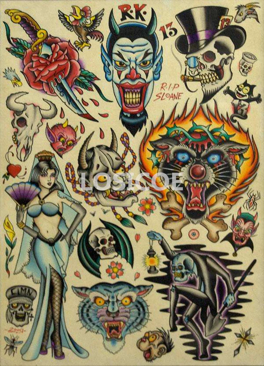 Exaggerated Personality Tattoo Retro Kraft Paper Posters Wall Sticker