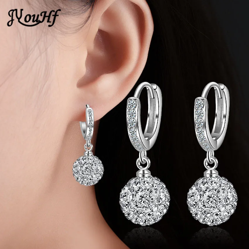 JYouHF, модные, Роскошные, стразы, серьги для женщин, 10 мм, круглые, хрустальные, длинные серьги, посеребренные, вечерние, ювелирные изделия, бижутерия для женщин