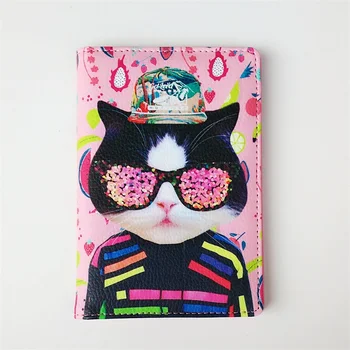 

Pink Fashion Cat PU Leather Passport Cover Holder Porta Pasaporte Postcards Passport Case Travel Card Wallet ID Card Covers