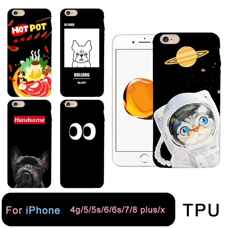Мягкий черный чехол для телефона iPhone 6 S 5s 7 plus 8 Moon Sun Space Мультяшные глаза Собака