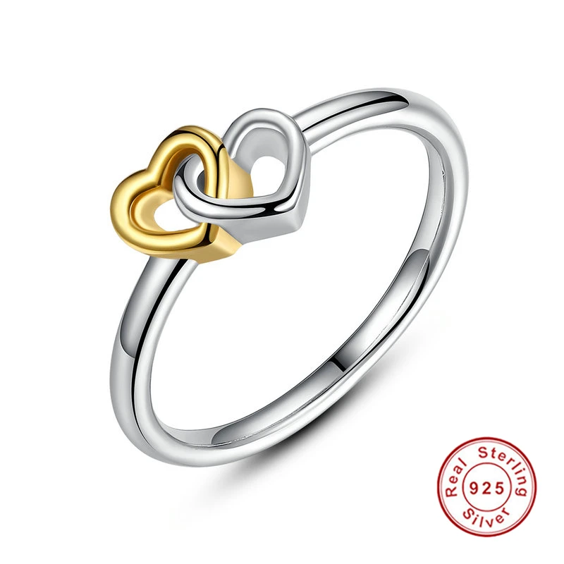2017 Fashion Jewelry Two Heart Love Ring 925 Sterling Silver Ring For Women
