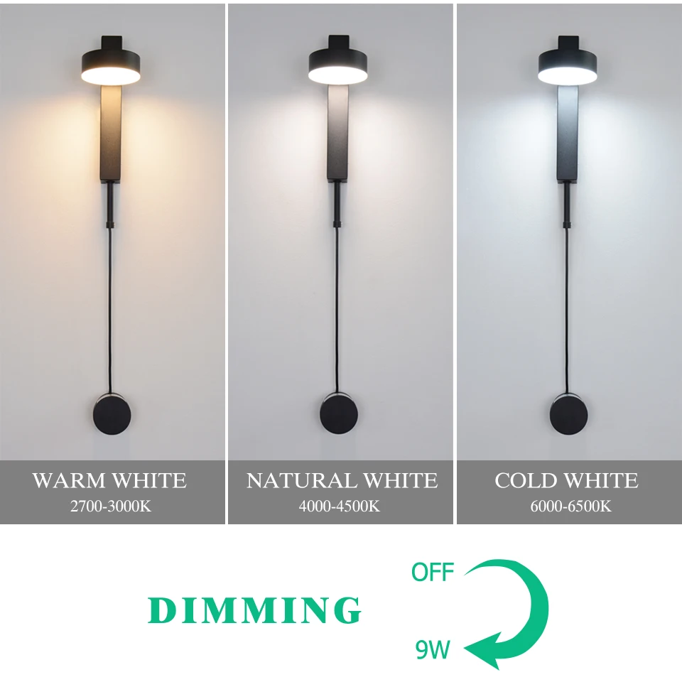 Modern LED Wall Lamp with Knob Switch Dimmable Wall light Indoor Lighting Adjustable 7W 9W Black For Bedroom Bedside Aisle Stair led wall lamp wall sconces light wall lamp