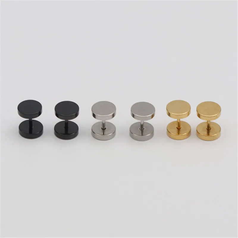 Fashion Double Round Metal Earrings Push-Back Geometric Women Men Black Earrings Trendy Punk Stud Earrings