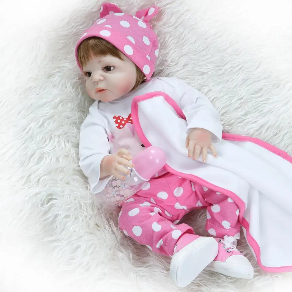 

NPK Realistic 57cm Full Silicone Baby Reborn Doll Girl Vinyl Look Real Fake Baby Doll Toy For Kid Playmate Gift Xmas Present