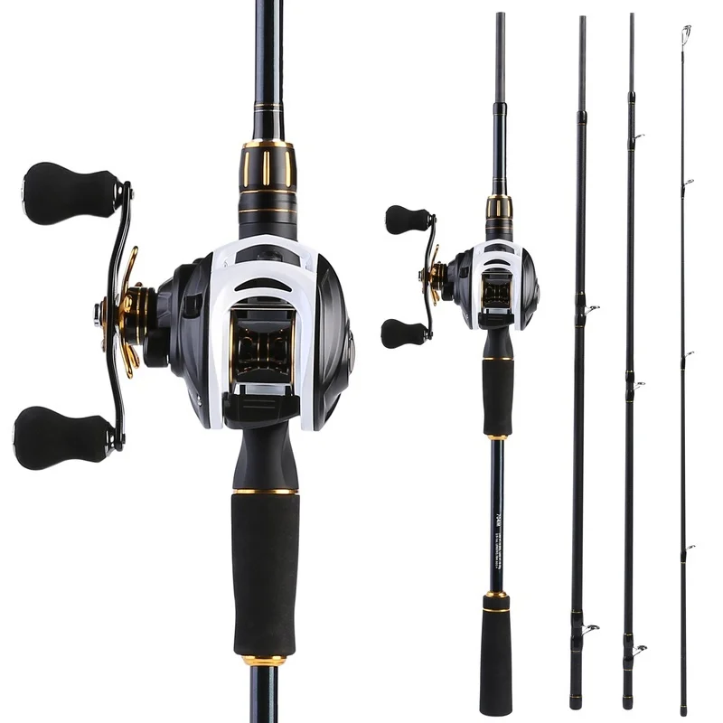 Sougayilang 2.1 M Baitcasting الصيد قضيب مع بكرة المجموعات 4 قطعة متوسطة الطاقة المحمولة الكربون السفر قصبة صيد خشبية مجموعات