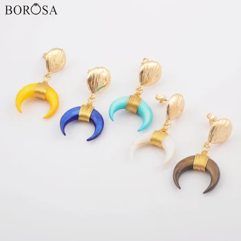 

BOROSA 5/10Pairs Fashion Horn Gild Wire Wrap Rainbow Shell Drop Earrings Jewelry Natural Shell Earrings Jewelry for Women G1827