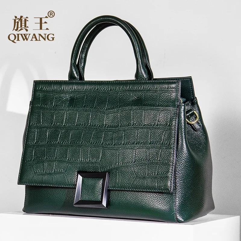 Qiwang Real Leather Bag Branded Leather Bag Crocodile Leather Handbag Fashion Women Luxury Green Tote Bag for Women high quality Qiwang Real Leather Bag Branded Leather Bag Crocodile Leather Handbag Fashion Women Luxury Green Tote Bag for Women high quality