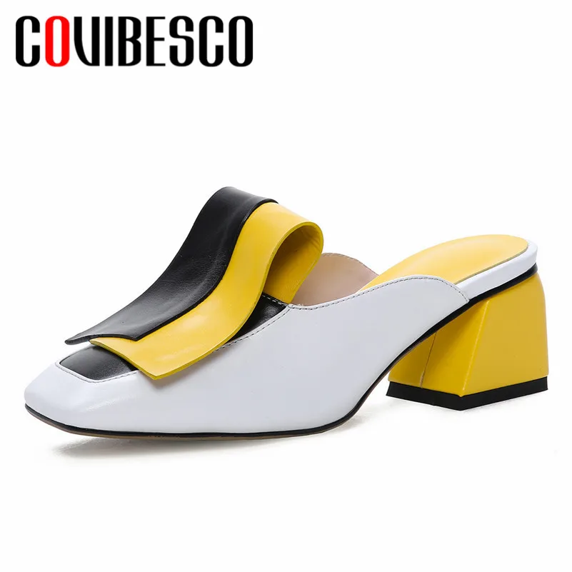 

COVIBESCO Fashion Brand Design Mixed Colors Genuine Leather Women Pumps Spring Summer Vintage Mules Slippers Basic Shoes Woman