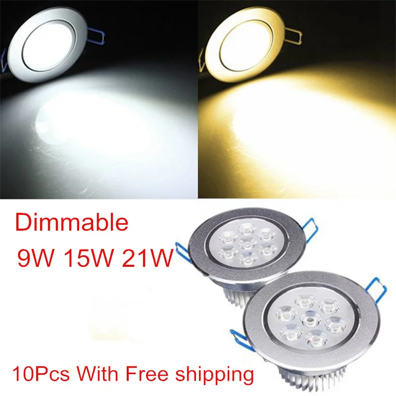 

Dimmable 9W 15W 21W Ultra Bright Recessed LED Downlight Warm/Cold White LED indoor Ceiling Panel light AC85-265V With LED Driver