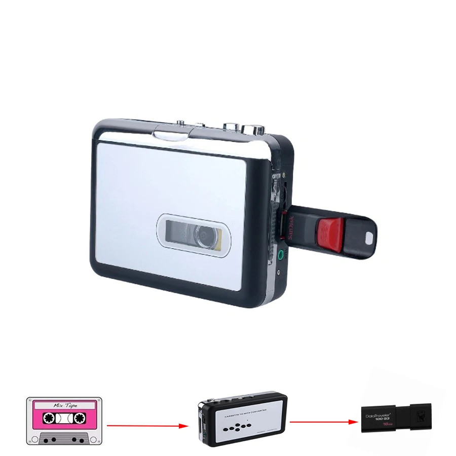 Кассетный плеер USB Кассетная лента Музыка Аудио в MP3 конвертер записывающий