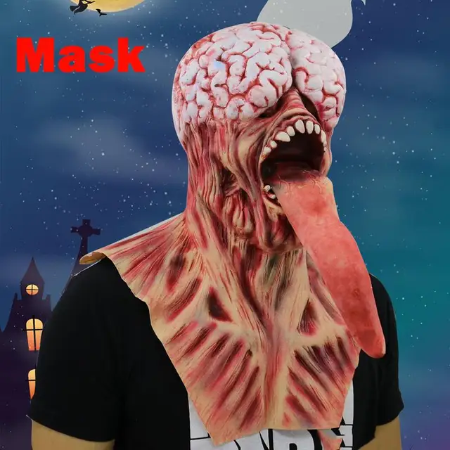 Cheap Halloween Horror Zombie Mask Long Tongue Haunted House Secret Room Scary Bloody Latex Eye Mask Cosplay Rotten Resident Evil 
