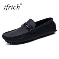 Ifrich Hot Sell Genuine Leather Men Shoes Black Mens Loafers Shoes Slip on Flat Footwear Male Driving Designer Shoes