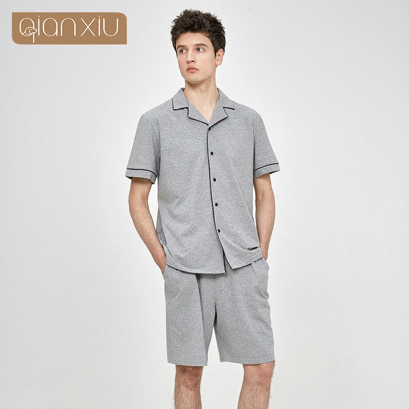 High Quality Mens Summer Spring Sleepwear Short Sleeve Pajamas sets 100