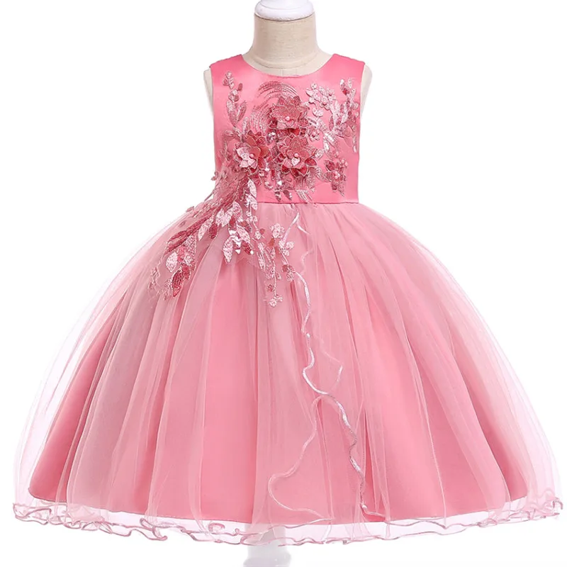 

Girls New Birthday Romantic Dress Children Baby Sweet Flower Girl Dress Applique Princess Puffy Dress Childrens Wear