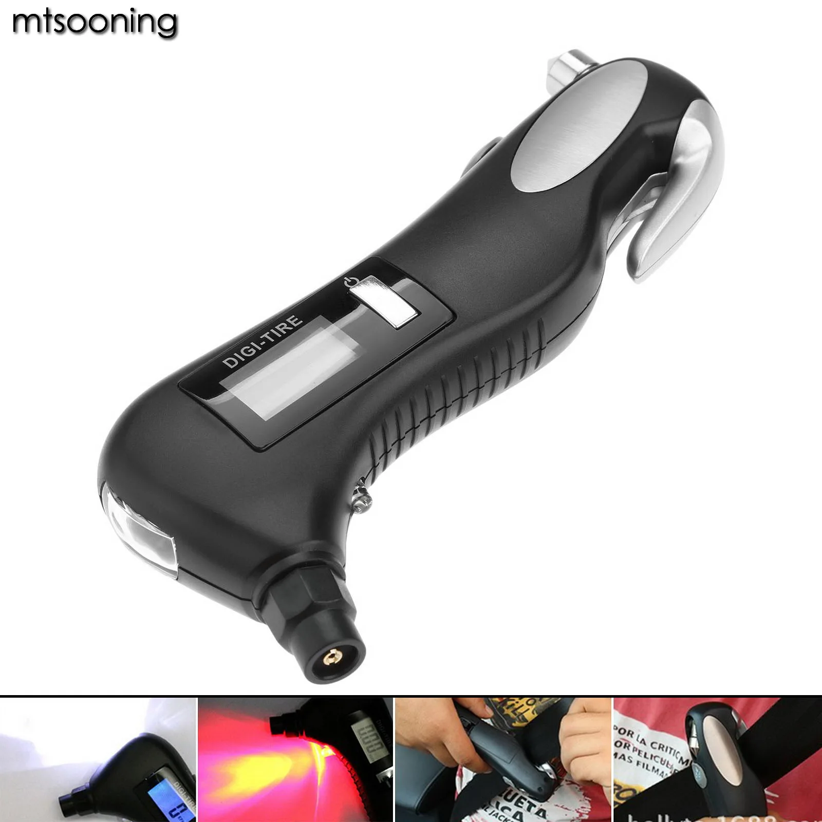 Online Calibrador de presión de neumáticos de coche Digital 150PSI nueva portátil manómetro de precisión con la ventana del coche martillo linterna