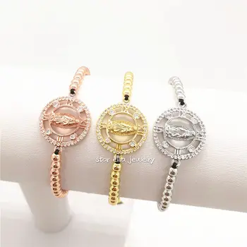 

10pcs/lot 4mm Brass Bead Strand Bracelet Virgin Maria Macrame Braiding Bracelet Fashion Jewelry