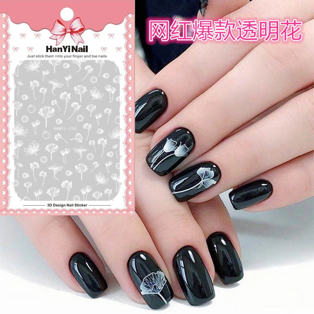 

5 pcs/lot Embossed Transparent Flower 3D Nail Sticker Adhesive DIY Manicure Slider Nail Art Tips Decorations Decals New design