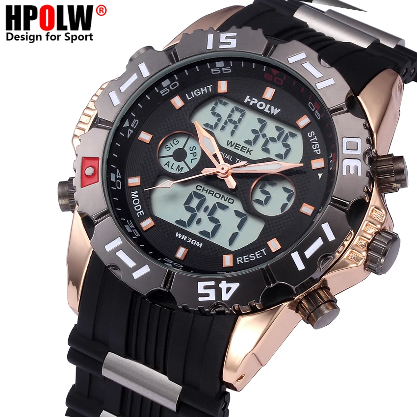 

Rose Gold Luxury Brand Rubber Watch Men LED Sports Army Military Watches Men's Quartz Analog Digital Watch relogio masculino