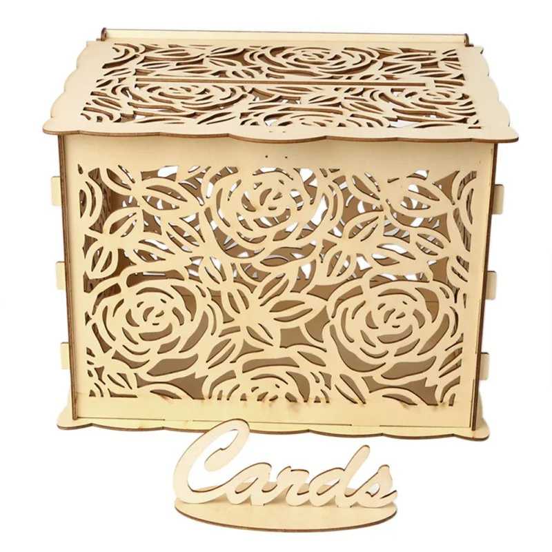 DIY свадебная открытка коробка с замком великолепное свадебное украшение принадлежности для День рождения деревянная коробка для денег - Цвет: B
