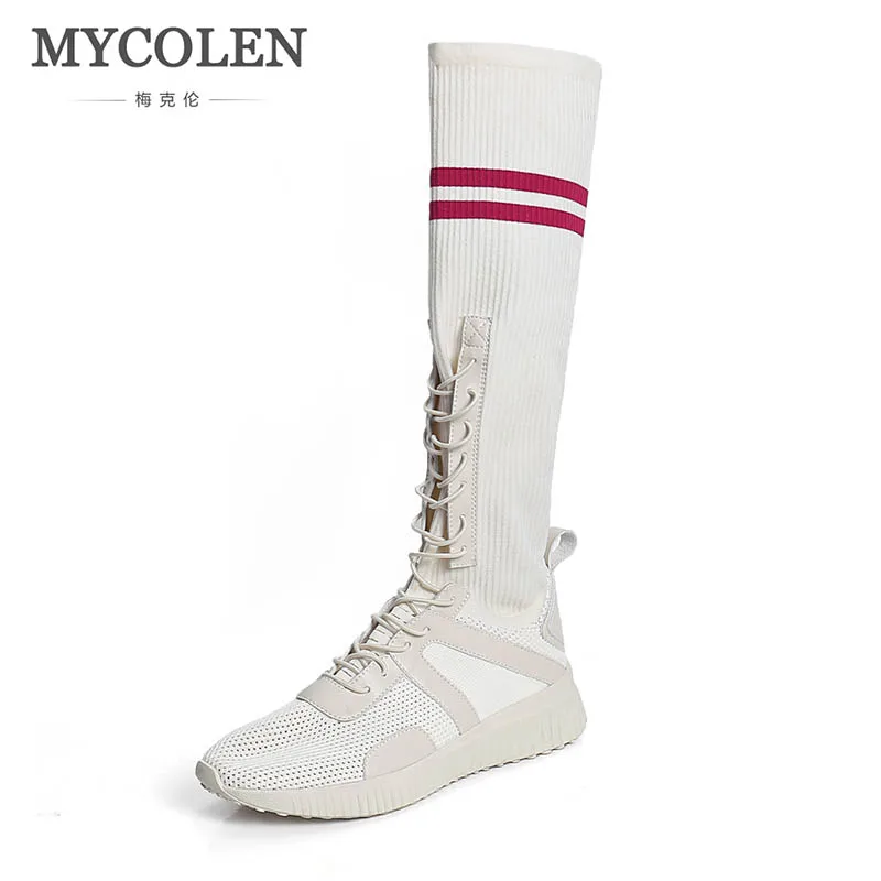 

MYCOLEN Woman Genuine Leather Zipper Boots Winter Thigh High Boots Black Fashion Lace-Up Flat Chelsea Boots Sapatos Feminino