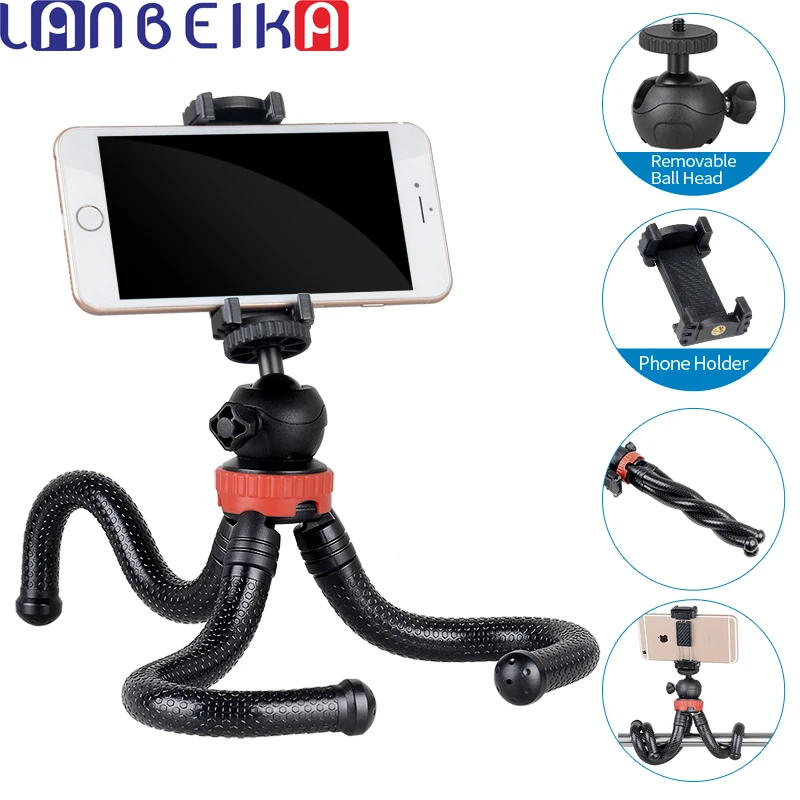 LANBEIKA Mini Flexible Tripod + Phone Holder Lightweight Octopus