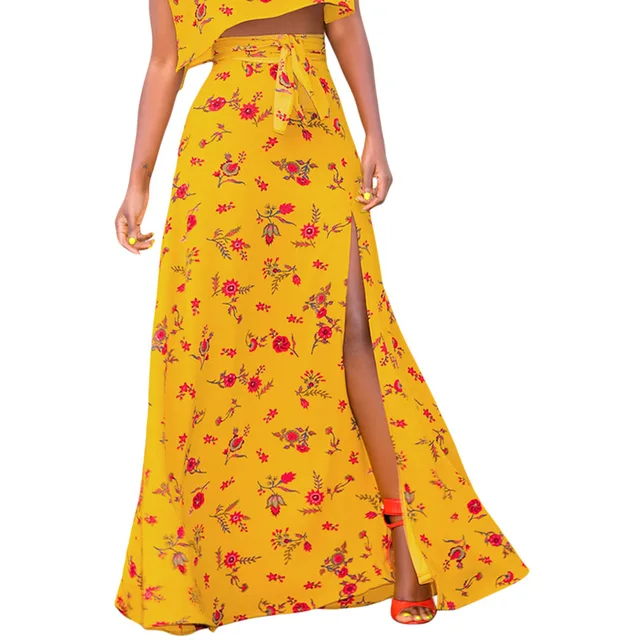 yellow floral long skirt