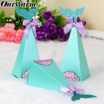 

OurWarm 50pcs Little Mermaid Candy Boxes Gift Box Bags Under the Sea Party Decor Kids Birthday Mermaid Party Supplies