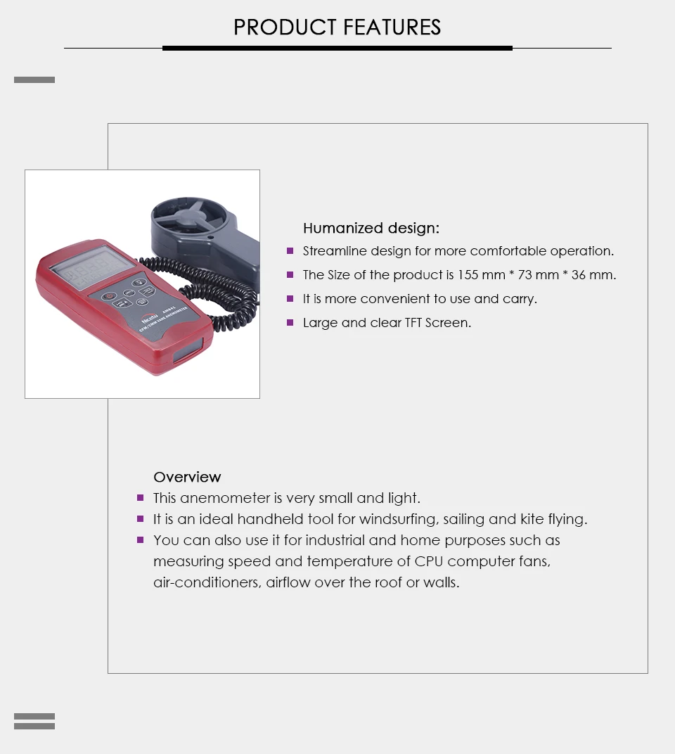 Nicetymeter AM841 Ручной цифровой анемометр измеритель скорости ветра и измерения температуры воздуха с CMM/CFM