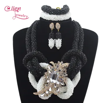 

2019 Luxury White/Black Nigerian Wedding beads African Beads Jewelry Set Chunky Women Bridal Jewelry Set Free Shipping E1115