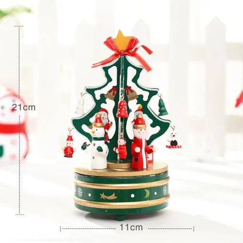 Present Wooden Christmas Tree Vintage Handcraft Home Decoration Christmas Gifts Children Music Box Ornament Silent Night - Цвет: Green