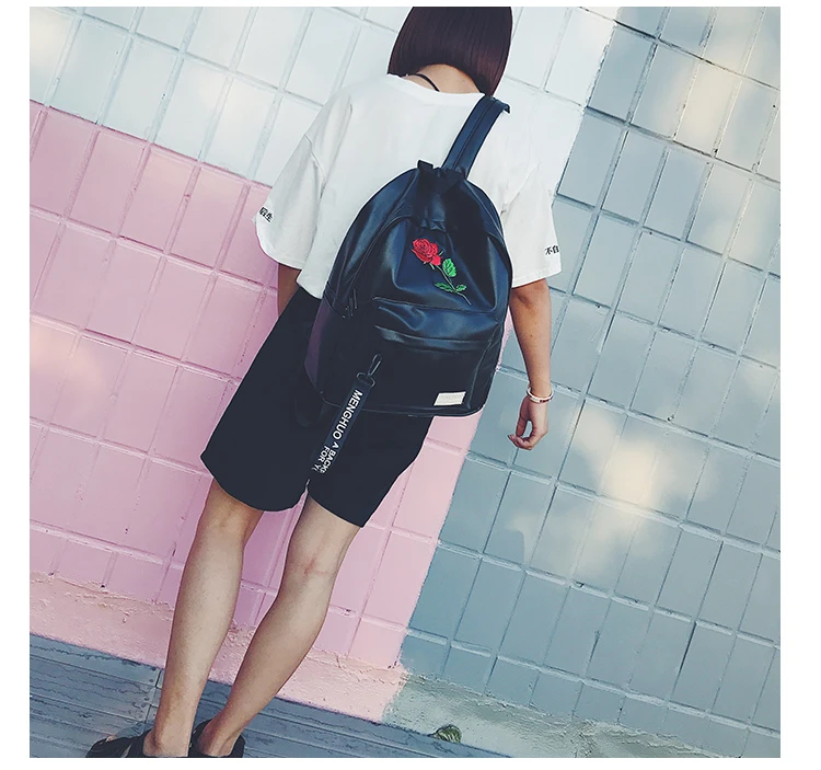 Menghuo Preppy Style School Backpack 2 Different Sizes Lovers Backpack Unisex PU Leather Backpack Travel Bags Teenagers Mochila (55)