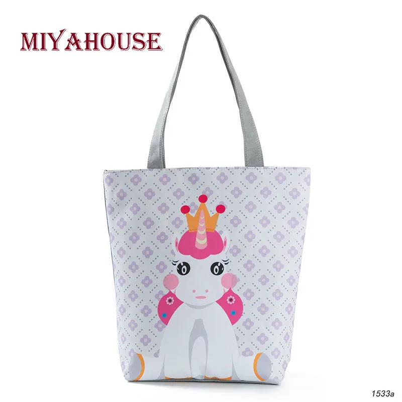 

Miyahouse Cute Unicorn Printed Female Shoulder Bag Ladies Summer Beach Handbag Women Large Capacity Canvas Cartoon Shopping Bag