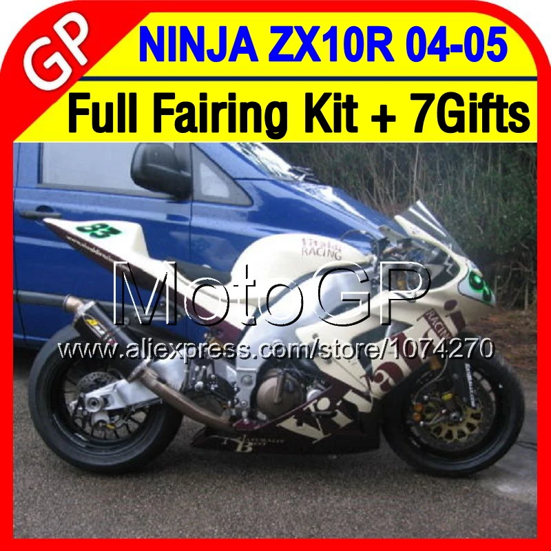 7 подарки + Для KAWASAKI NINJA Белый темно-красный P1968 ZX-10R ZX 10R 10 R 2004 2005 ZX10R blk 04-05 04 05 Зализ